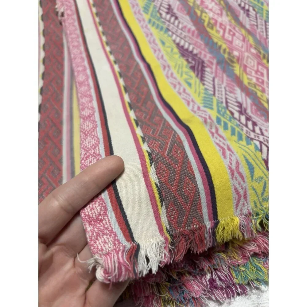 Set of 8 Bright Pink Rainbow Colorful Mexican Striped Woven Fabric‎ Napkins
